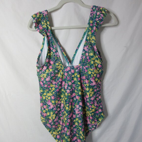 Kona Sol One Piece Swimsuit Ruffle Shoulder Green Floral Size Large NWT - Picture 6 of 7